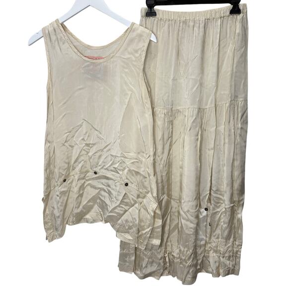 Joey Bisque Playwear Maxi Skirt and Tunic Set Beige Silky Eclectic Size 1 Button - Picture 1 of 12